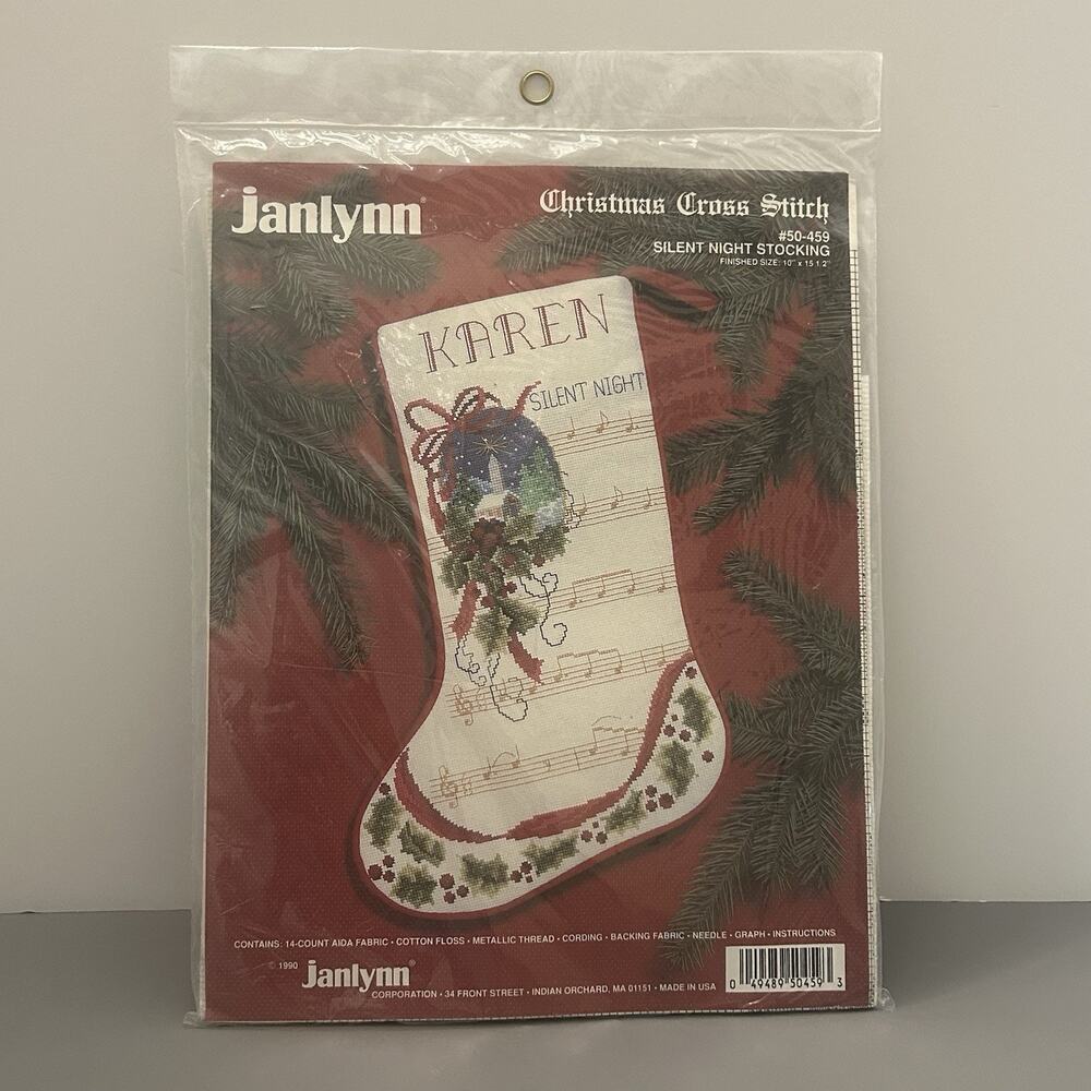Christmas 1990 Janlynn Stocking Cross Stitch Kit 50-459 NOS 15 Inch Vintage